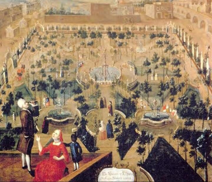 This is a painting of the Convent of Santa Isabel, in Mexico City, painted in the 18th century (author unknown). The building is now home to the Palace of Fine Arts. In the foreground of the painting, a family is pictured on the roof of the convent. [Velázquez A. 2004. La colección de pintura del Banco Nacional de México. Catálogo, Siglo XIX, México, Fomento Cultural Banamex, 2 V.]
