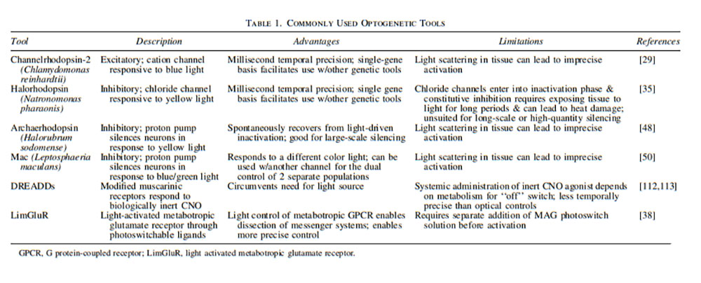 Table 1. Commonly Used Optogenetic Tools